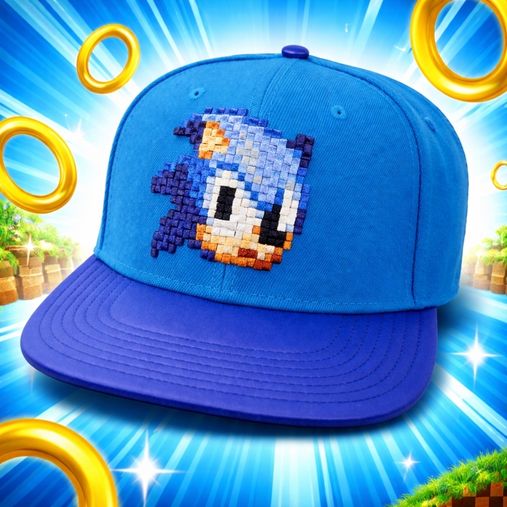 Sonic The Hedgehog Hat Sega Snapback Blue Pixel Logo Cap Adult One Size